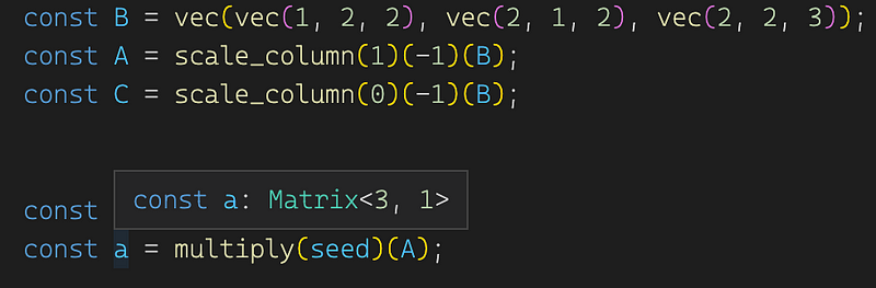 Building strongly typed vectors and matrices in TypeScript