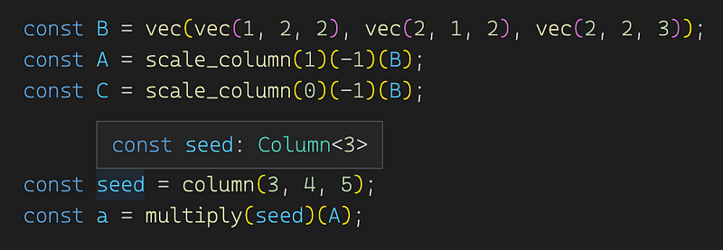 Building strongly typed vectors and matrices in TypeScript