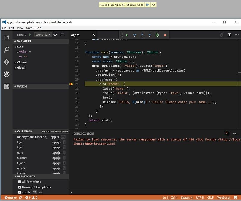 Cycle.js Quick Start with TypeScript and Webpack in Visual Studio Code